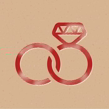 Wedding ring halftone style icon with grunge background vector illustration