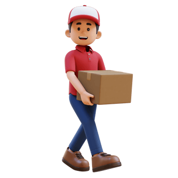 3D Delivery Man Character Walking and Carrying Parcel Box png