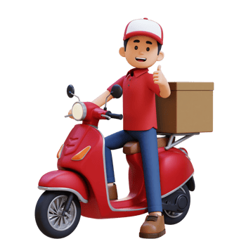 3D Delivery Man Character Deivering Package with a Scooter png