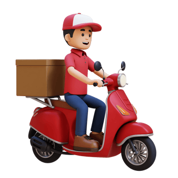 3D Delivery Man Character Deivering Package with a Scooter png