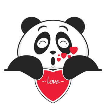 panda whistling love holding heart cartoon cute png