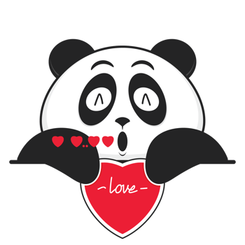 panda whistling love holding heart cartoon cute png