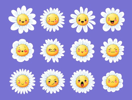 Camomile smile daisy flower cartoon characters vector