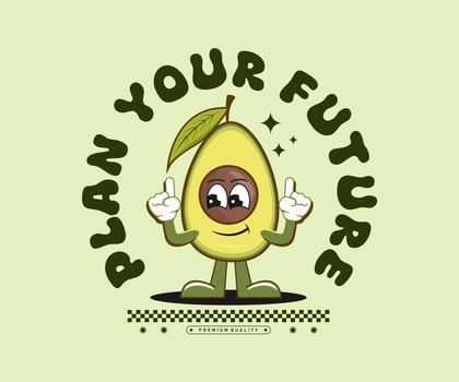 Retro vintage avocado cartoon  illustration print with inspirational slogan for t shirt, poster, streetwear, urban design, hoodie, etc vector