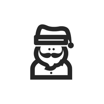 Santa Claus head icon in thick outline style. Black and white monochrome vector illustration.