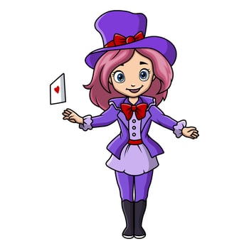 Cute little magician girl cartoon playing a cards vector