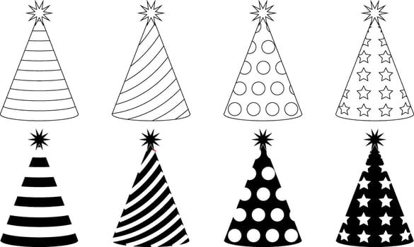 outline silhouette party hat icon set vector