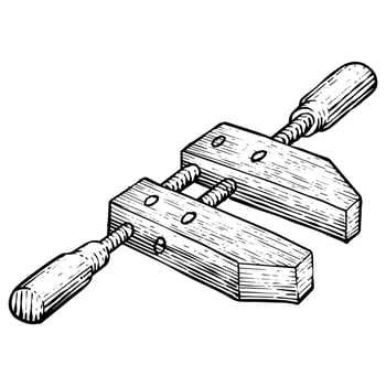 Wooden Clamp icon in sketch style vector