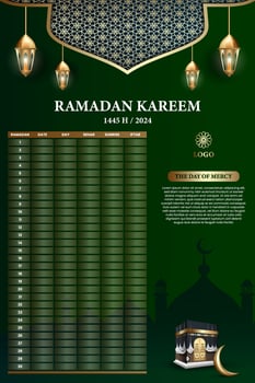 Ramadan holy month calendar schedule. Posters or banners for prayer, fasting and breaking the fast. vector