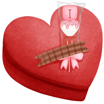 Red heart gift box with marshmallows clipart, Watercolor valentine gifts illustration. png
