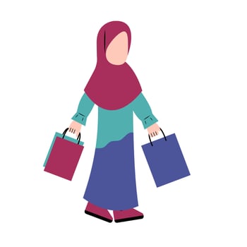 Hijab Woman Holding Shopping Bag vector