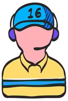 Man headphone icon in hand drawn color vector illustration