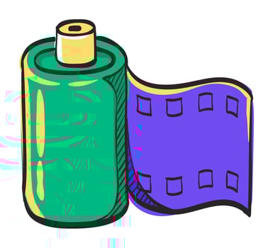 Photographic film icon in hand drawn color vector illustration