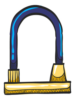 Bicycle lock in hand drawn color vector illustration