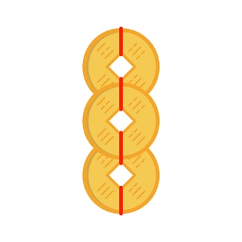 chinese new year feng shui coins batch red ribbon. Chinese hanging talisman with red knot, ancient Feng Shui coins and tassels. Asian traditionsl. New Year symbol of good fortune vector