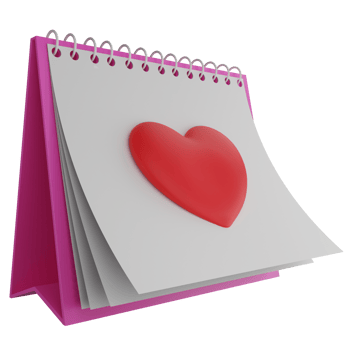 Love calendar clipart flat design icon isolated on transparent background, 3D render Valentine concept png