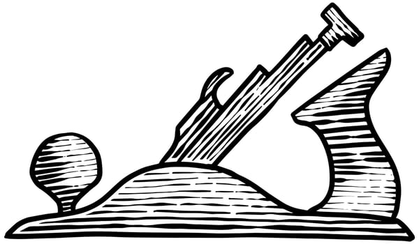 Woodworking plane hand drawn illustration. vector