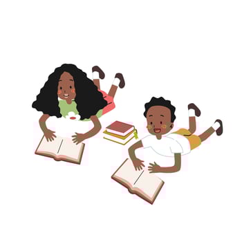 Set of cute girls and boys reading a book and enjoy studying together isolated on white background. World book day concept cartoon flat vector illustration. International literacy day.