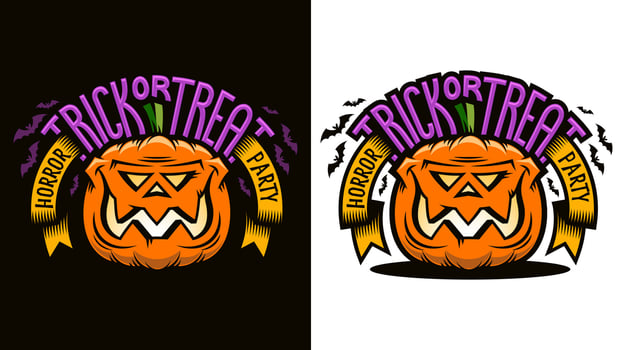 Halloween cartoon emblem - smiling pumpkin vector
