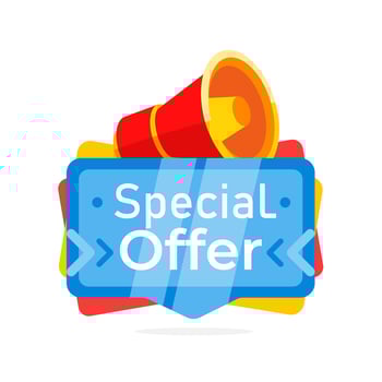 loudspeaker, megaphone with special offer banner, ideal for promotions and sales. Vector illustration