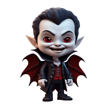 AI generated dracula cartoon character with red eyes and black hair png