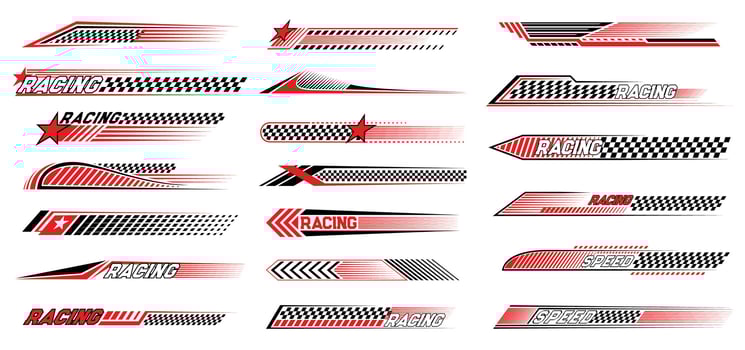 Race sport car stripe stickers, racing line decals vector