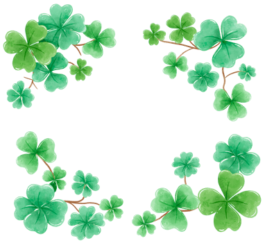 Handdrawn watercolor illustration clipart of Clover Frames Wreaths with Flowers St'Patricks Day birthday Floral arrangements greeting cards wedding invitation Party Irish png