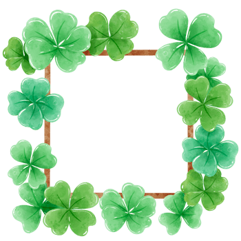 Handdrawn watercolor illustration clipart of Clover Frames Wreaths with Flowers St'Patricks Day birthday Floral arrangements greeting cards wedding invitation Party Irish png