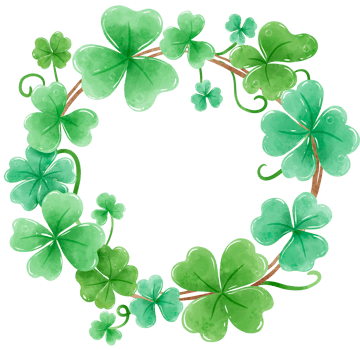 Handdrawn watercolor illustration clipart of Clover Frames Wreaths with Flowers St'Patricks Day birthday Floral arrangements greeting cards wedding invitation Party Irish png