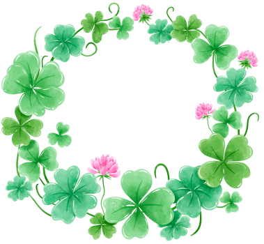 Handdrawn watercolor illustration clipart of Clover Frames Wreaths with Flowers St'Patricks Day birthday Floral arrangements greeting cards wedding invitation Party Irish png