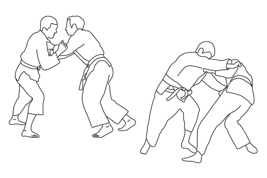 Line  sketch of sportive judoka fighter. Judoist, judoka, athlete, duel, fight, judo, isolated vector
