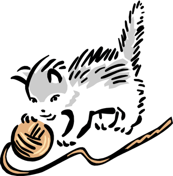 Cute cat paying with skein of thread png