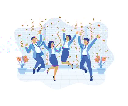 A group of businessmen celebrating a party. Have fun and dance together while throwing confetti. Celebration concept. Flat vector illustration.