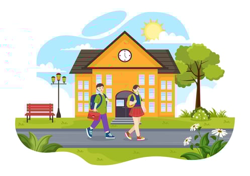 After School Vector Illustration with Students Leave School Building After Class or Program and Back to Home in Flat Cartoon Background