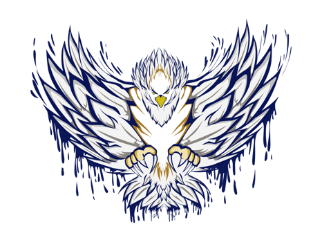 White eagle design with blue outline. Suitable for stickers, logos, icons, clothing designs, t-shirts, hats, shoes png