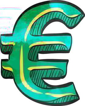 Euro currency symbol icon in color drawing. Money, market, trade, commodity, Europe vector