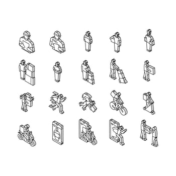 courier delivery service shipping isometric icons set vector