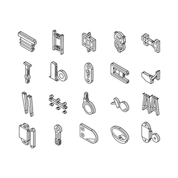 hardware furniture detail fitting isometric icons set vector