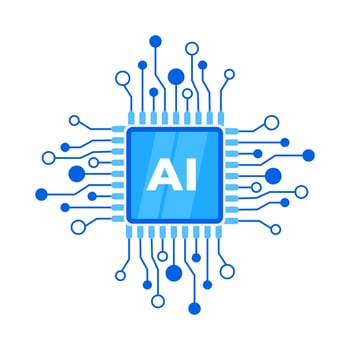 AI Processor Chip. Artificial intelligence circuit. Machine learning. CPU processor. Vector illustration