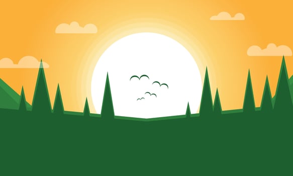 Flat design landscape sunset vector illustration
