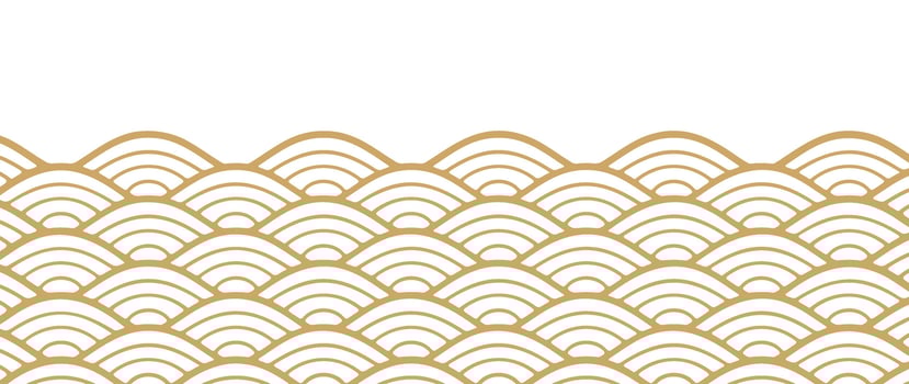 Japanese gold wave background vector. Wallpaper design with gold and white ocean wave pattern backdrop. Modern luxury oriental illustration for cover, banner, website, decor, border. vector