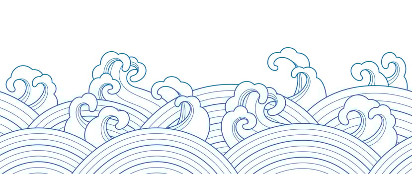 Japanese sea wave background vector. Wallpaper design with blue and white ocean wave pattern backdrop. Modern luxury oriental illustration for cover, banner, website, decor, border. vector