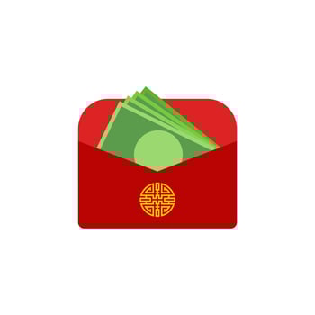 Chinese angpao vector illustration. Traditional red envelope with coins, money for Chinese New Year, birthday, wedding and other holidays. Flat illustration.