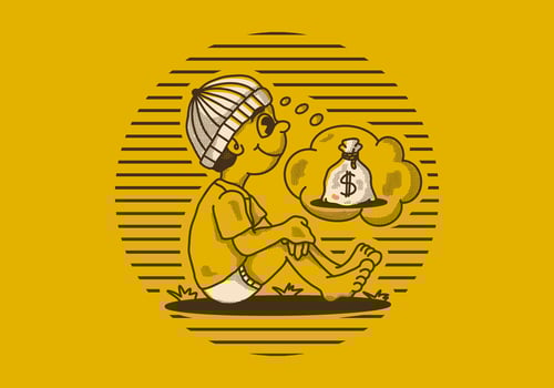 Retro character illustration of a beanie boy sitting and daydreaming vector