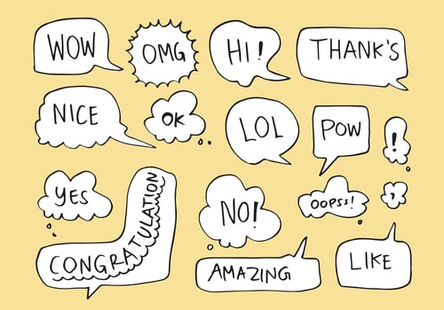 Collection of hand-drawn speech bubbles with various expressions. vector