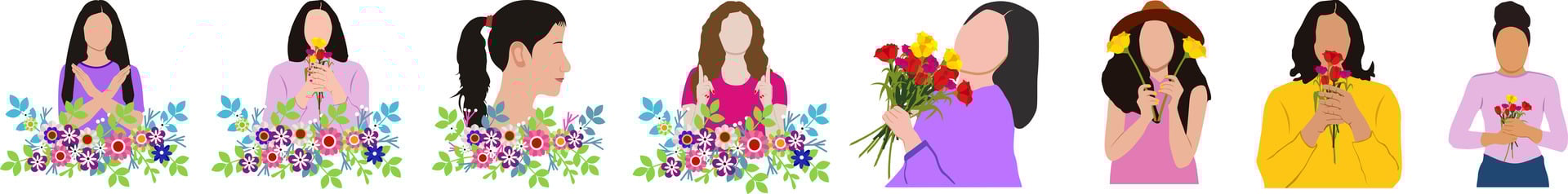 Different Nationalities Women Holding Flowers for a Happy Women's Day vector