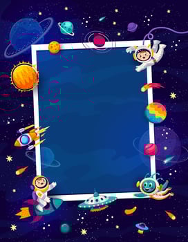 Birthday photo frame with galaxy space planets vector