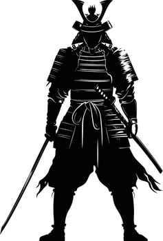 AI generated Silhouette Japanese Shogun Warrior black color only vector