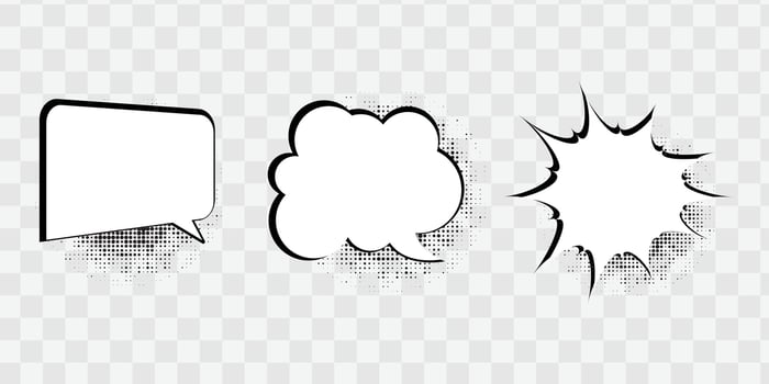 Retro empty comic speech bubbles set with black halftone shadows vector