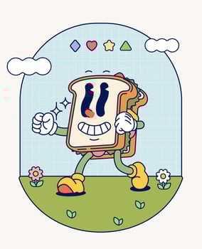 Sandwich retro character mascot vintage trendy hand draw funny doodle comic collection vector